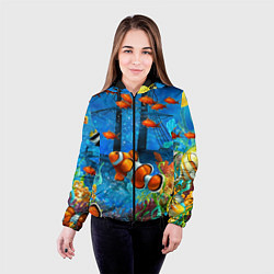 Куртка с капюшоном женская Затонувший корабль в окружении обитателей океана, цвет: 3D-черный — фото 2