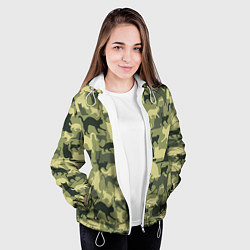 Куртка с капюшоном женская Кошачий камуфляж в зеленой гамме, цвет: 3D-белый — фото 2