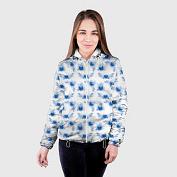 Куртка с капюшоном женская Blue floral pattern, цвет: 3D-белый — фото 2