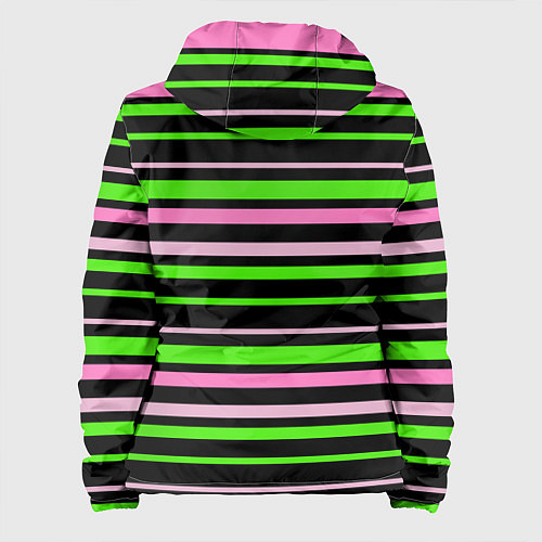 Женская куртка Полосаты узор в зелено-розовых оттенках на черном / 3D-Черный – фото 2