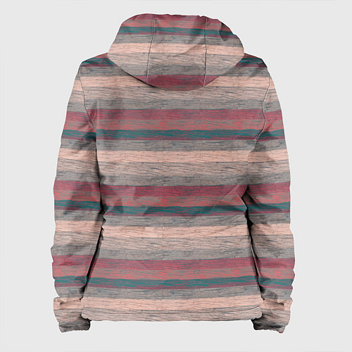 Женская куртка Серые, бежевые, красные полосы с текстурой дерева / 3D-Черный – фото 2