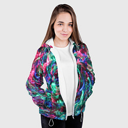 Куртка с капюшоном женская Абстрактные волны огоньков, цвет: 3D-белый — фото 2