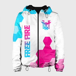 Куртка с капюшоном женская Free Fire neon gradient style: символ и надпись ве, цвет: 3D-черный