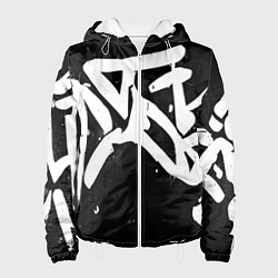 Куртка с капюшоном женская Иероглифы в стиле граффити, цвет: 3D-белый