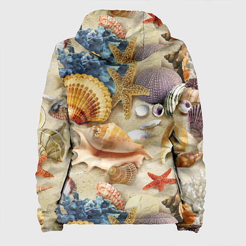 Женская куртка Морские раковины, кораллы, морские звёзды на песке / 3D-Черный – фото 2