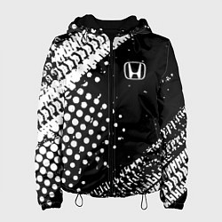 Куртка с капюшоном женская Honda - белые следы шин, цвет: 3D-черный