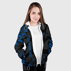 Куртка с капюшоном женская Subaru - следы шин, цвет: 3D-белый — фото 2