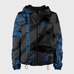 Куртка с капюшоном женская Subaru - следы шин, цвет: 3D-черный