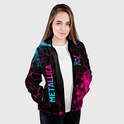 Куртка с капюшоном женская Metallica - neon gradient: символ и надпись вертик, цвет: 3D-черный — фото 2