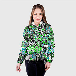 Куртка с капюшоном женская Зелено-голубой абстрактный узор, цвет: 3D-белый — фото 2