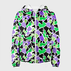 Куртка с капюшоном женская Зелено-фиолетовый абстрактный узор, цвет: 3D-белый