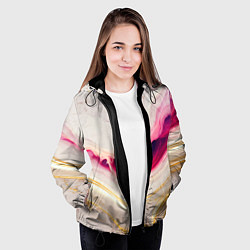 Куртка с капюшоном женская Золотые и розовые мраморные узоры, цвет: 3D-черный — фото 2