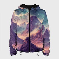 Куртка с капюшоном женская В горах Вечерний пейзаж, цвет: 3D-черный