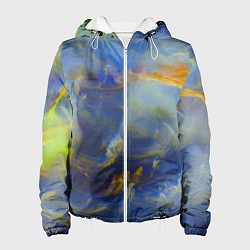 Куртка с капюшоном женская Абстрактные мазки красок и силуэт - Синий, цвет: 3D-белый