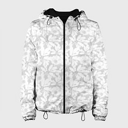 Куртка с капюшоном женская Белые цветы на светло сером, цвет: 3D-черный