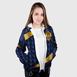 Куртка с капюшоном женская Золотой герб России на объемном синим фоне, цвет: 3D-белый — фото 2