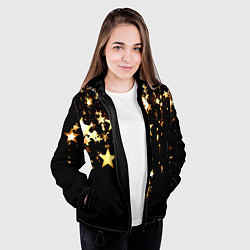Куртка с капюшоном женская Золотые праздничные звезды, цвет: 3D-черный — фото 2