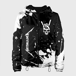 Куртка с капюшоном женская Metallica и рок символ на темном фоне, цвет: 3D-черный