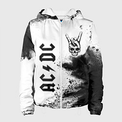 Куртка с капюшоном женская AC DC и рок символ на светлом фоне, цвет: 3D-белый