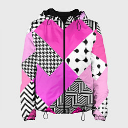 Куртка с капюшоном женская Розовые стрелки и паттерн, цвет: 3D-черный