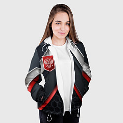 Куртка с капюшоном женская Герб России на объемном фоне, цвет: 3D-белый — фото 2