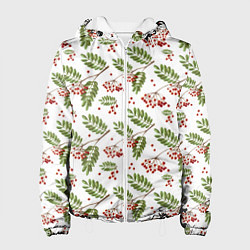 Куртка с капюшоном женская Ветки рябины на белом, цвет: 3D-белый