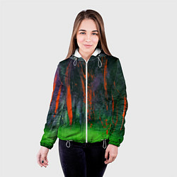 Куртка с капюшоном женская Абстрактный зелёный туман и красная краска, цвет: 3D-белый — фото 2
