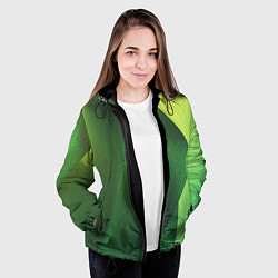 Куртка с капюшоном женская Зелёные абстрактные волны, цвет: 3D-черный — фото 2