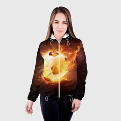 Куртка с капюшоном женская Футбольный мяч огонь, цвет: 3D-белый — фото 2