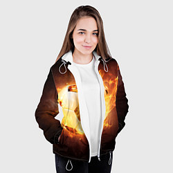 Куртка с капюшоном женская Футбольный мяч огонь, цвет: 3D-белый — фото 2