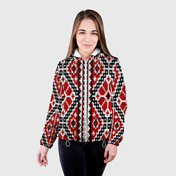 Куртка с капюшоном женская Вышивка геометрический узор крест, цвет: 3D-белый — фото 2