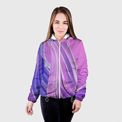 Куртка с капюшоном женская Волнообразные абстрактные розовые паттерны, цвет: 3D-белый — фото 2