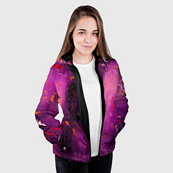 Куртка с капюшоном женская Розово-фиолетовый абстрактный фон и краски, цвет: 3D-черный — фото 2