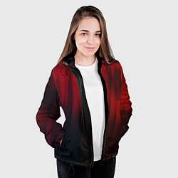 Куртка с капюшоном женская Красные абстрактные волны во тьме, цвет: 3D-черный — фото 2