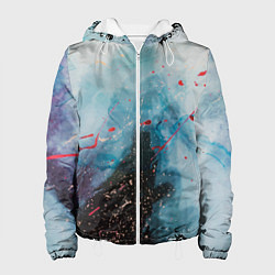 Куртка с капюшоном женская Голубой абстрактны туман и краски, цвет: 3D-белый
