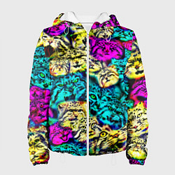 Куртка с капюшоном женская Психоделические манулы, цвет: 3D-белый