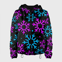 Куртка с капюшоном женская Неоновые снежинки, цвет: 3D-черный