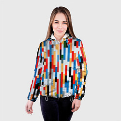 Куртка с капюшоном женская Геометрическое множество разноцветных блоков, цвет: 3D-белый — фото 2