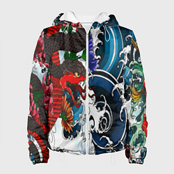 Куртка с капюшоном женская Японский узор со змеей, цвет: 3D-белый