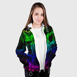 Куртка с капюшоном женская Разноцветный неоновый дым, цвет: 3D-белый — фото 2