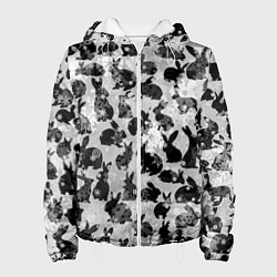 Куртка с капюшоном женская Черные новогодние кролики, цвет: 3D-белый