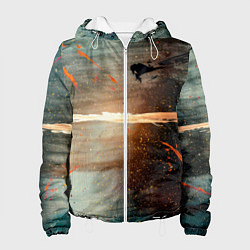 Куртка с капюшоном женская Светло-синий абстрактный фон и брызки красок, цвет: 3D-белый