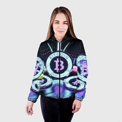 Куртка с капюшоном женская Неоновый светящийся биткоин, цвет: 3D-черный — фото 2