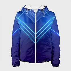 Куртка с капюшоном женская Глубокий синий с неоновыми полосами, цвет: 3D-белый