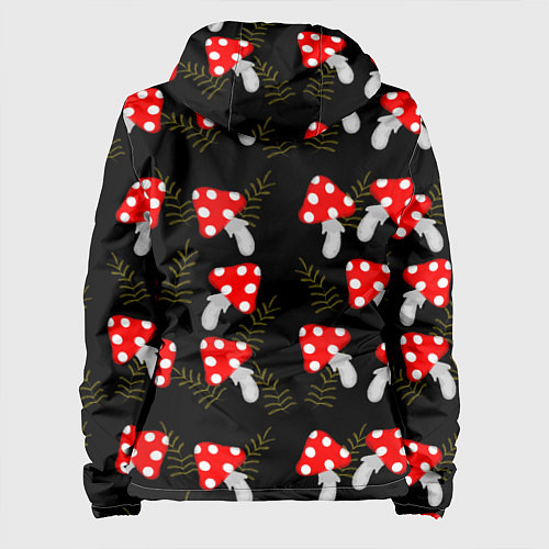 Женская куртка Мухоморы на черном фоне / 3D-Черный – фото 2