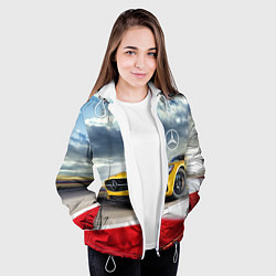 Куртка с капюшоном женская Mercedes AMG V8 Biturbo на трассе, цвет: 3D-белый — фото 2
