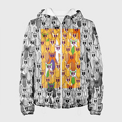 Куртка с капюшоном женская Котики в прямоугольнике, цвет: 3D-белый