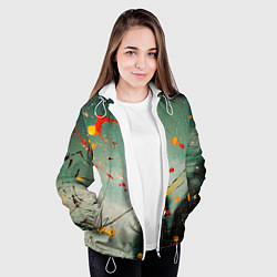 Куртка с капюшоном женская Светло-зелёный фон и разные краски, цвет: 3D-белый — фото 2