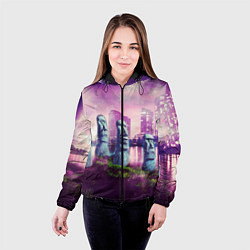 Куртка с капюшоном женская Мем камень лицо - головы Моаи, цвет: 3D-черный — фото 2