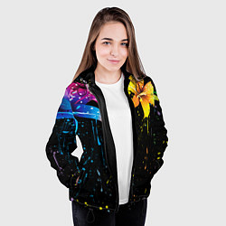 Куртка с капюшоном женская Цветные лилии, цвет: 3D-черный — фото 2